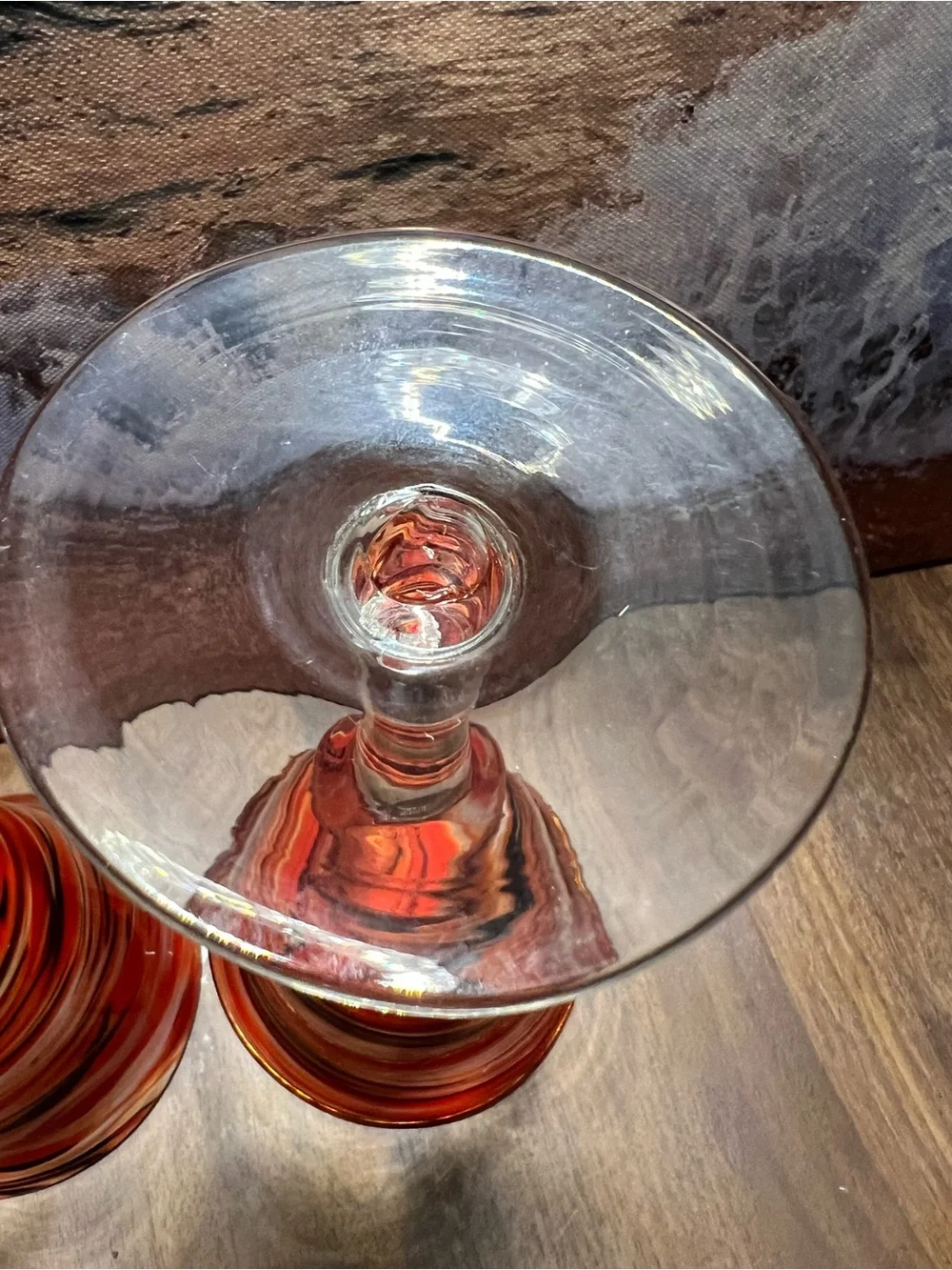 Pier 1 Handblown Glass Goblets ppin Orange & Black Swirl